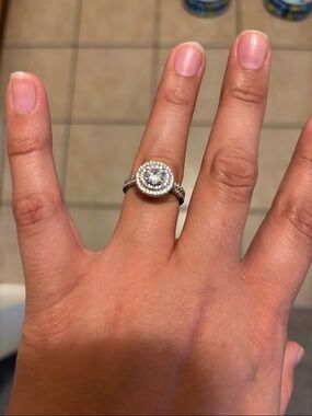 Silver Halo Round Cubic Zirconia Engagement Ring - Silver